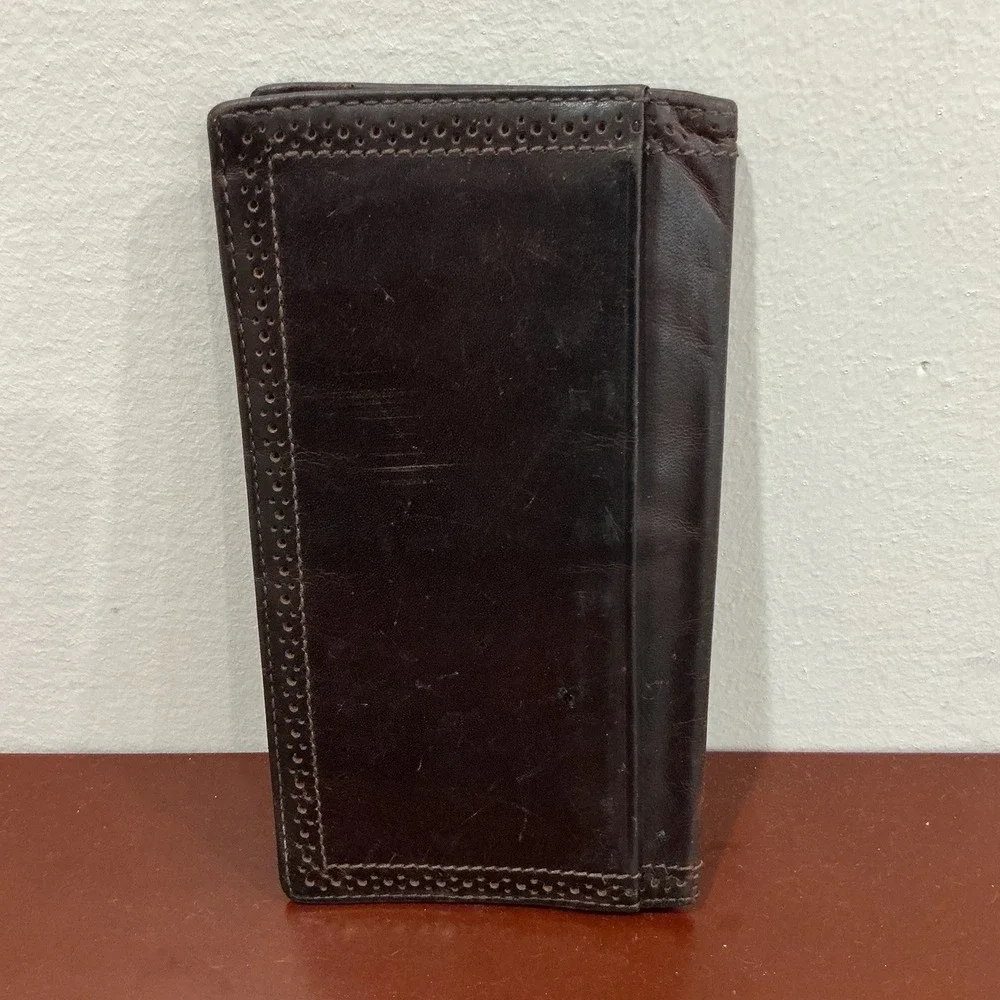 Ariat Western Mens Wallet Rodeo Leather Embroidered Logo Brown Perforated Edge - Picture 2 of 3